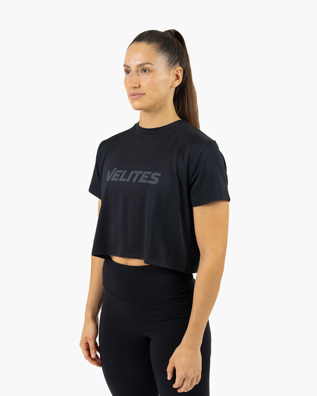 Velites Holo women's crop t-shirt three-quarter color_Black