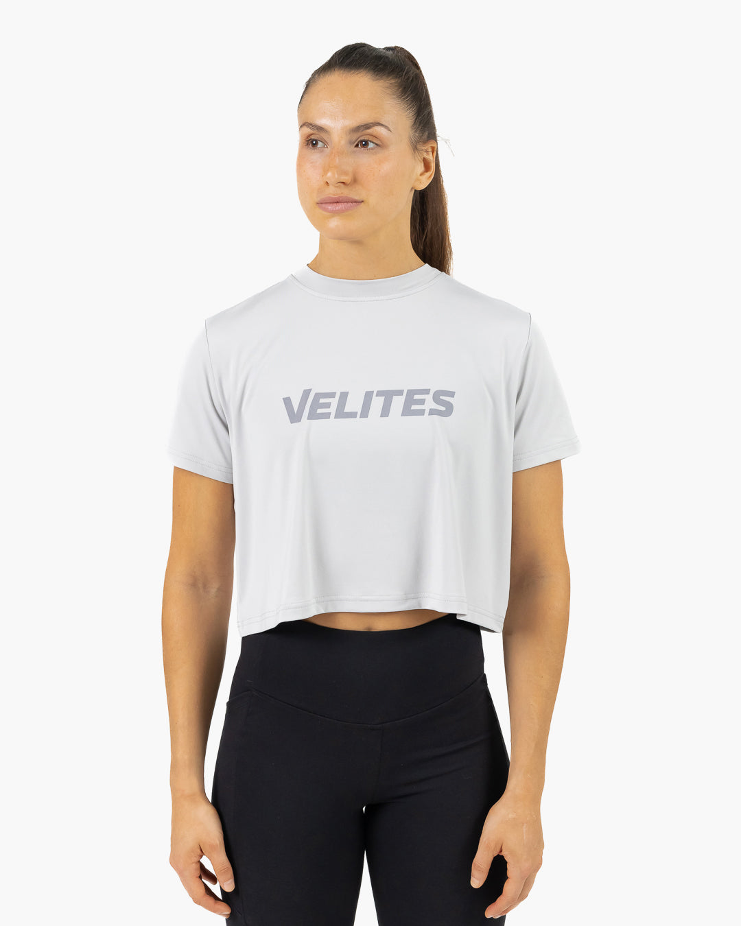 Velites Holo women's crop t-shirt front color_Grey