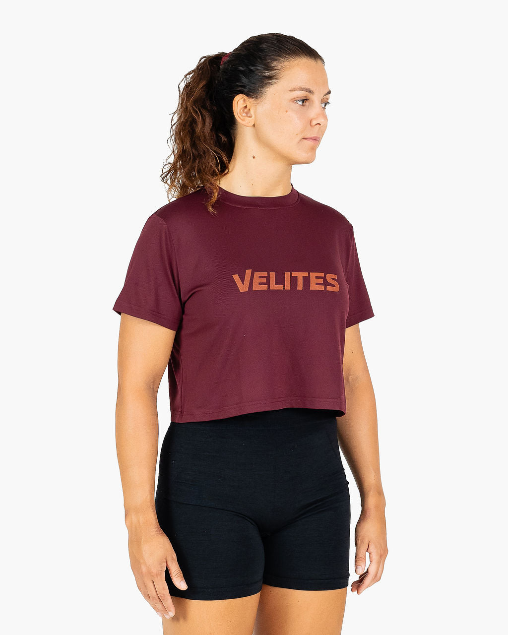 Velites Holo women's crop t-shirt three-quarter color_Pomegranate