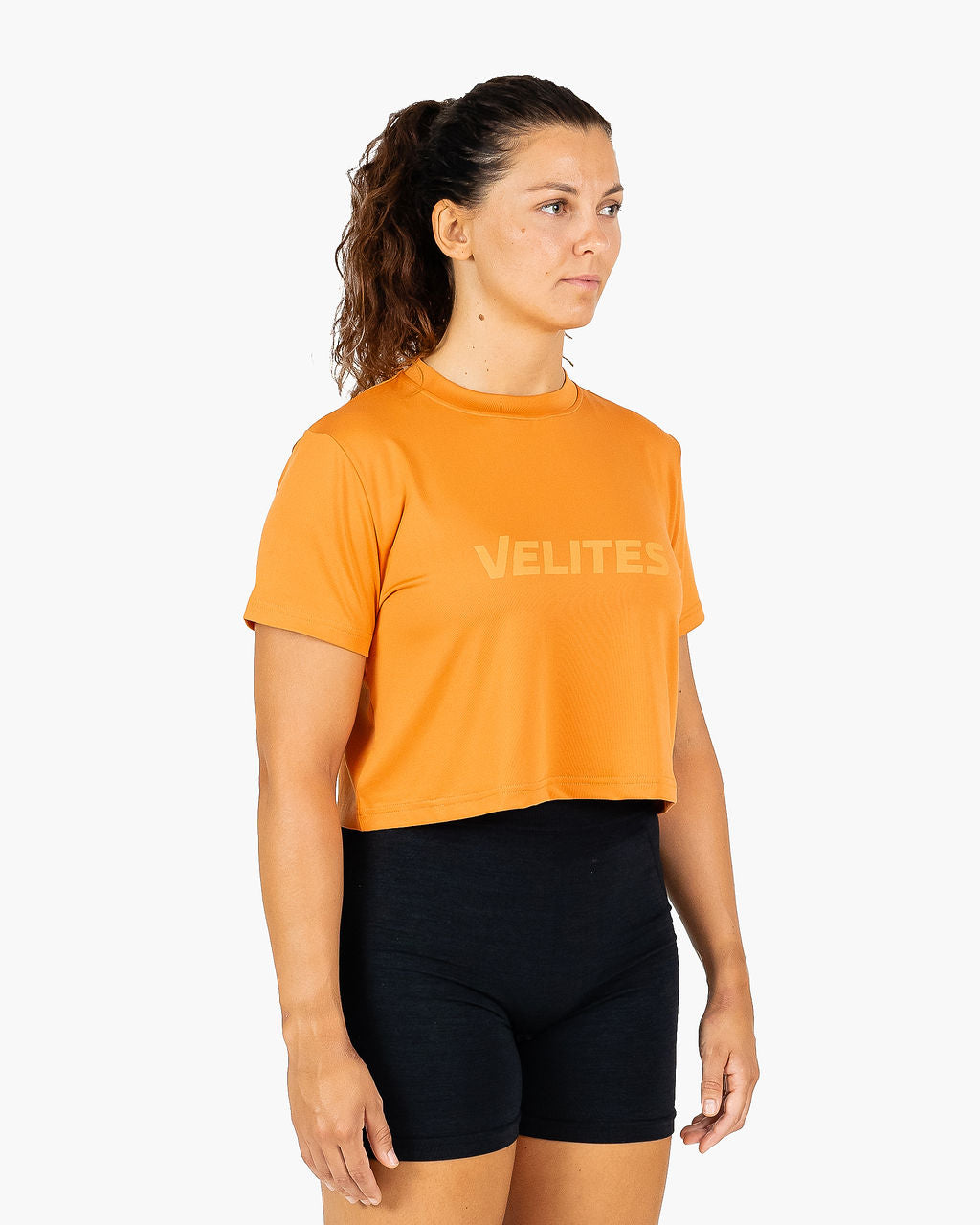 Velites Holo women's crop t-shirt three-quarter color_Foxy Orange