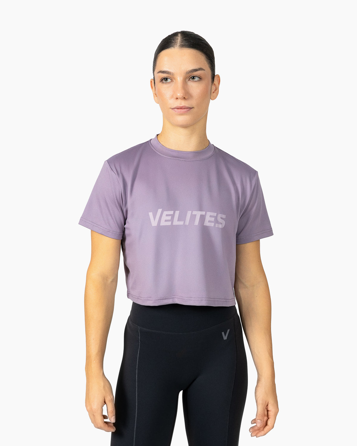 Velites Holo women's crop t-shirt front color_Ash