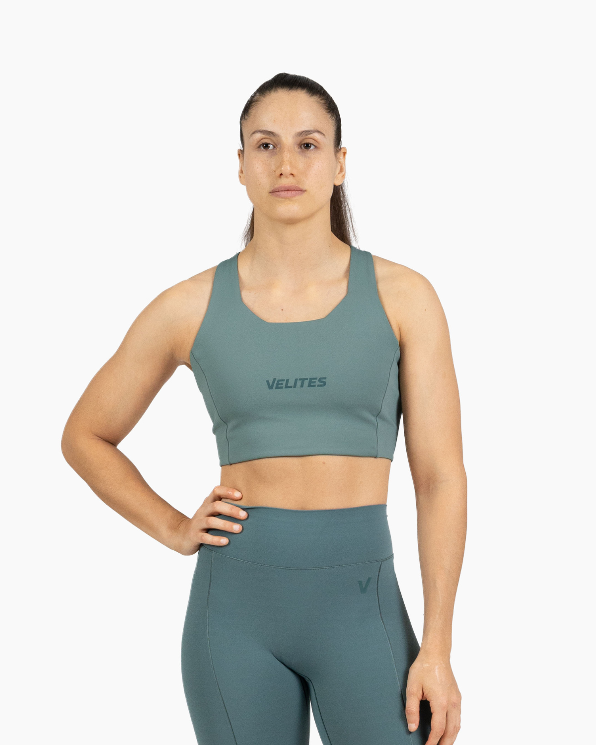 High neck bra Holo Velites front color_Pine green