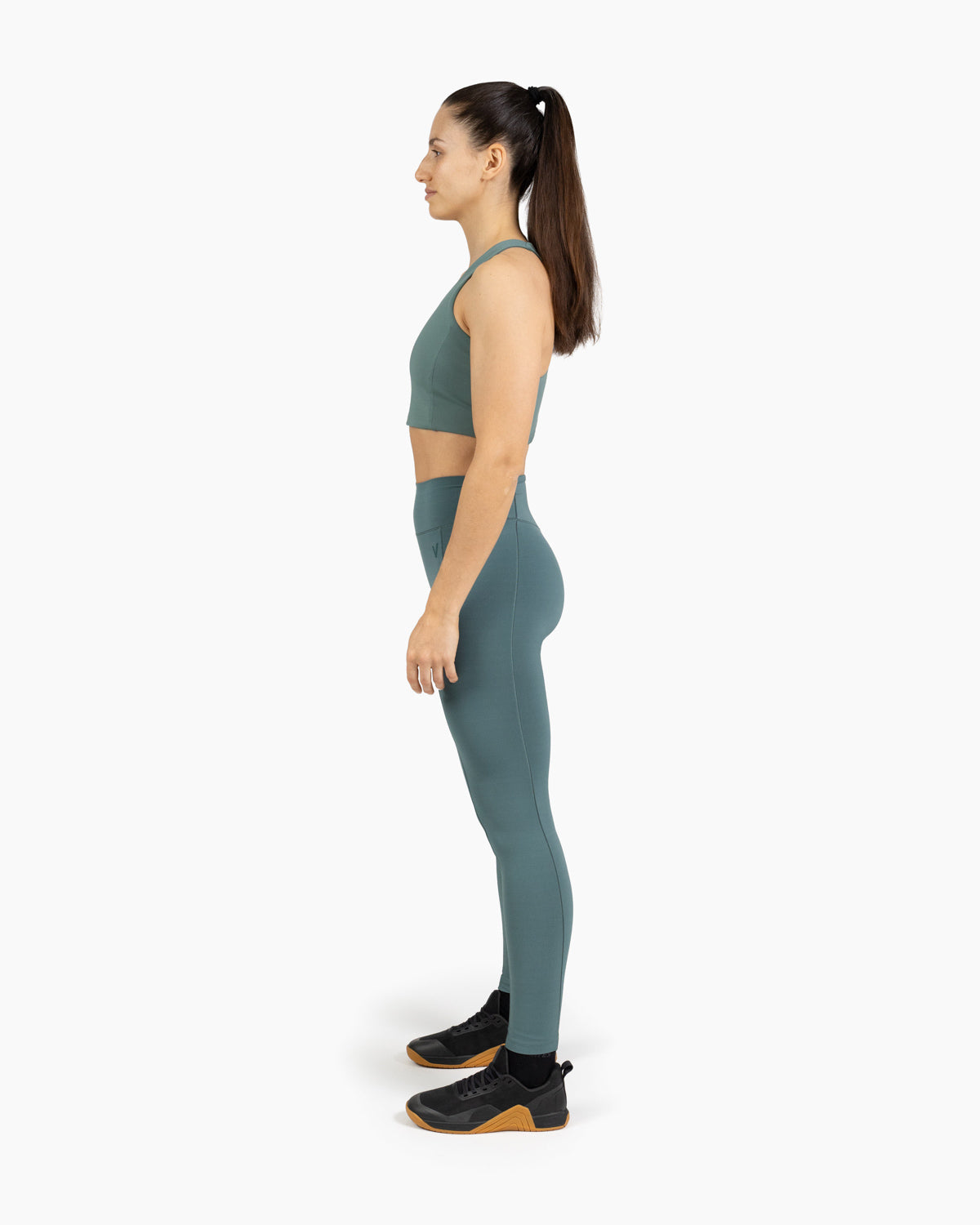 High neck bra Holo Velites female model side color_Pine green