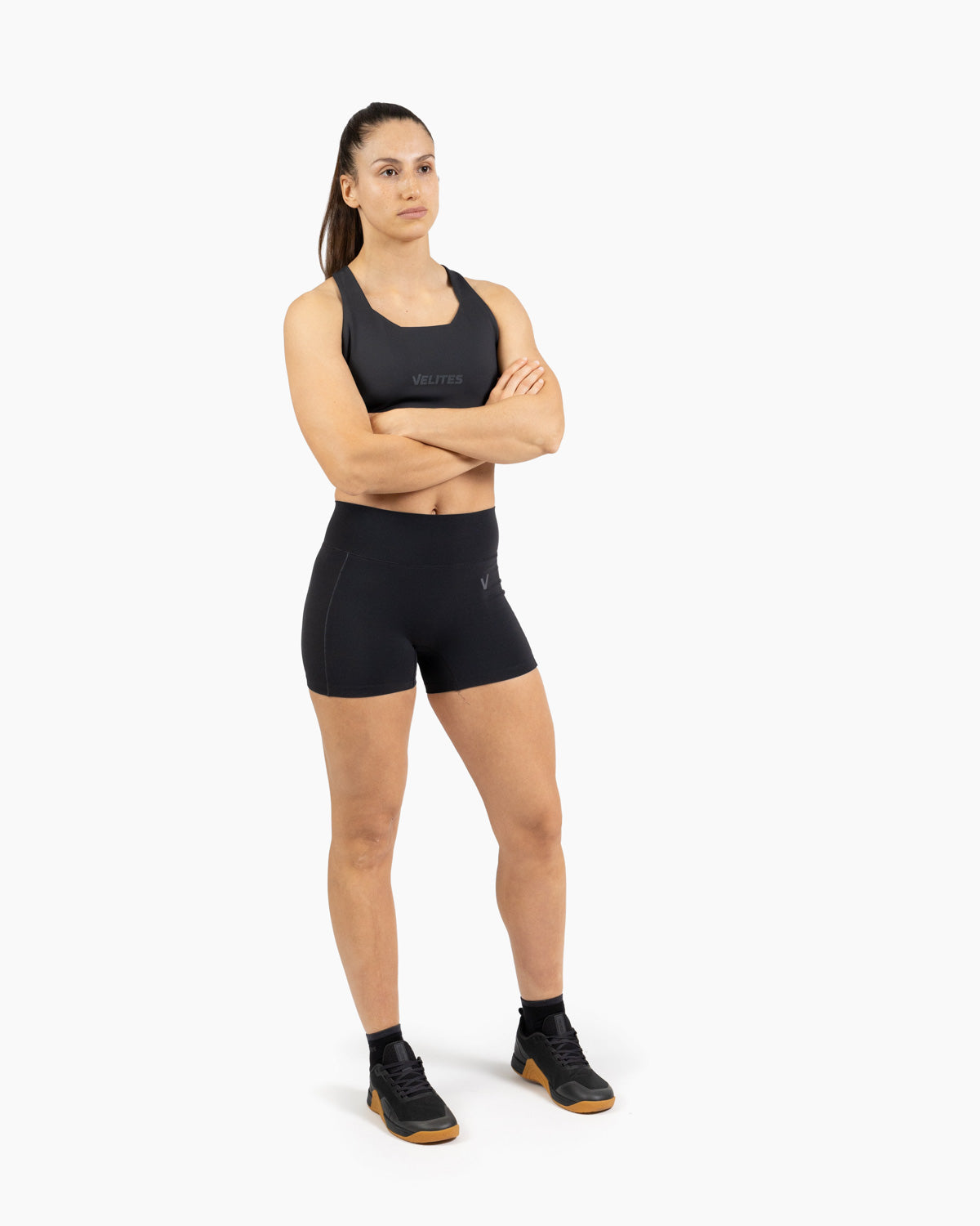 High neck bra Holo Velites female model exercising color_Black