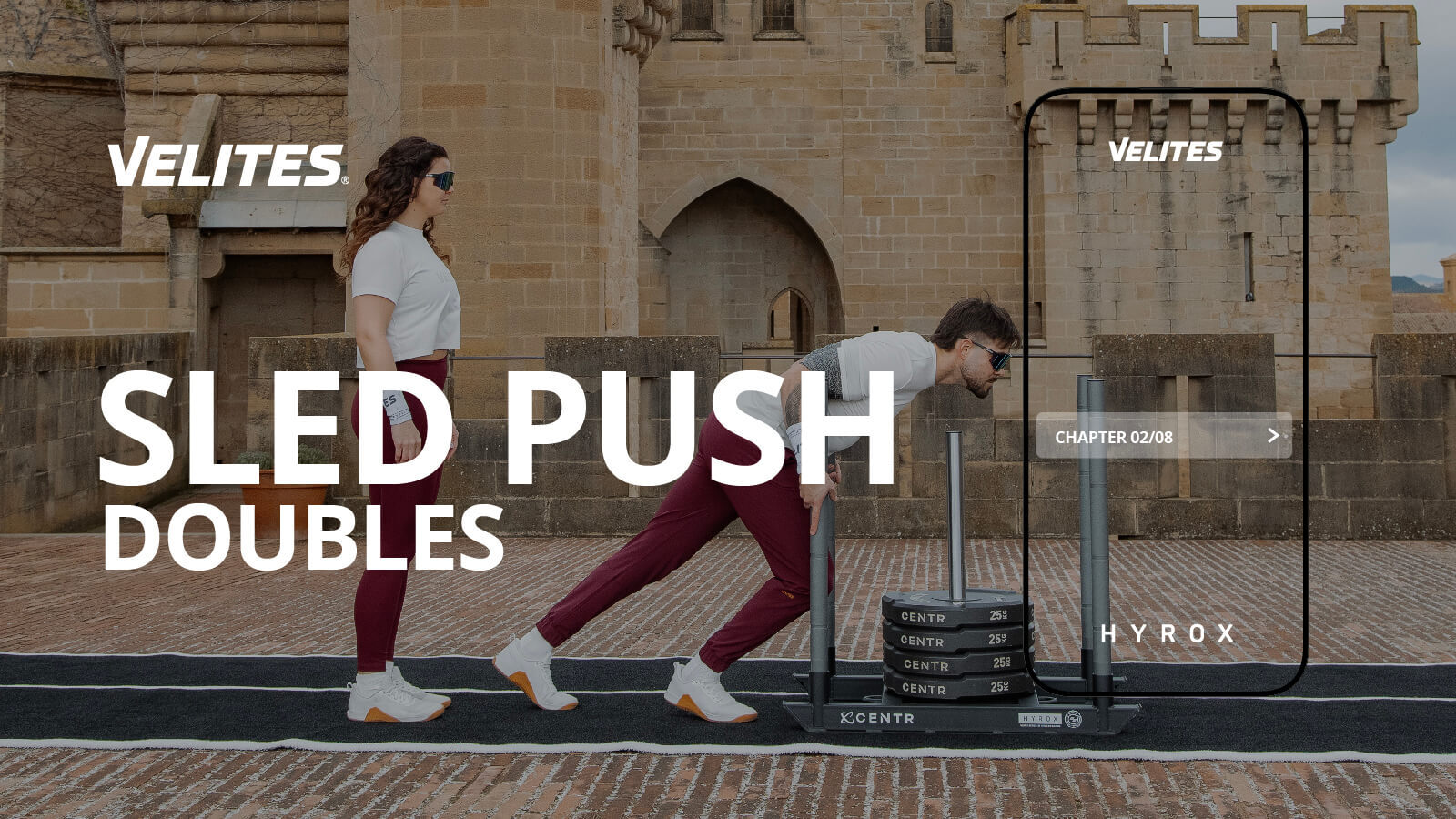 Sled Push guide for Hyrox doubles competition course by Velites