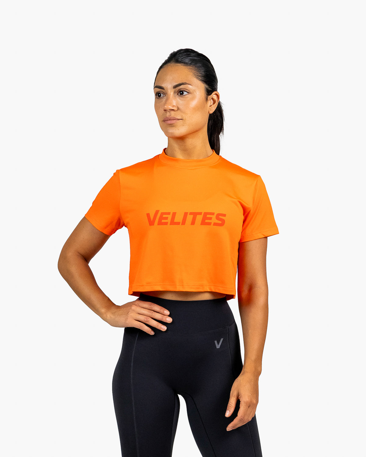 Velites Holo women's crop t-shirt front color_orange reef