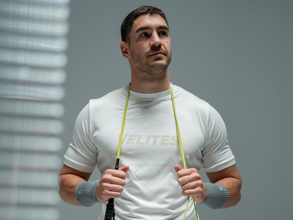 Athlete with lime jump rope